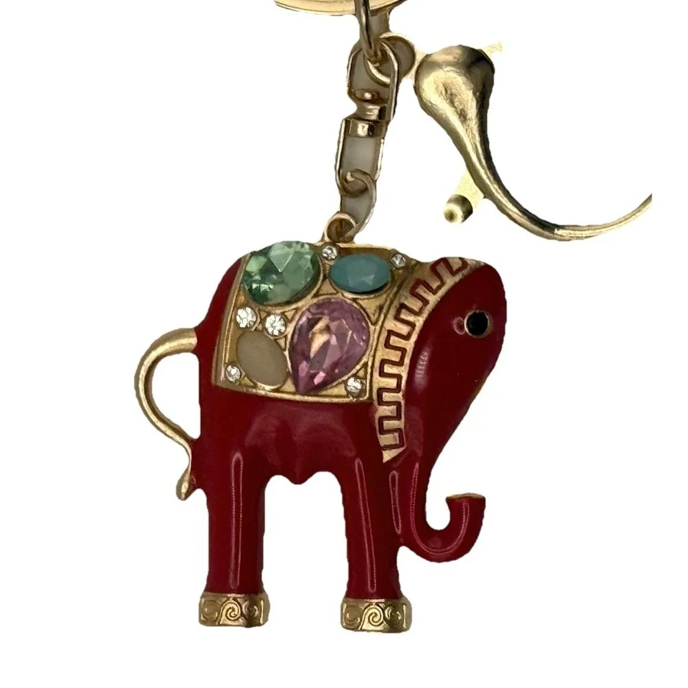 Red Elephant Rhinestone Gold Keychain Purse Charm